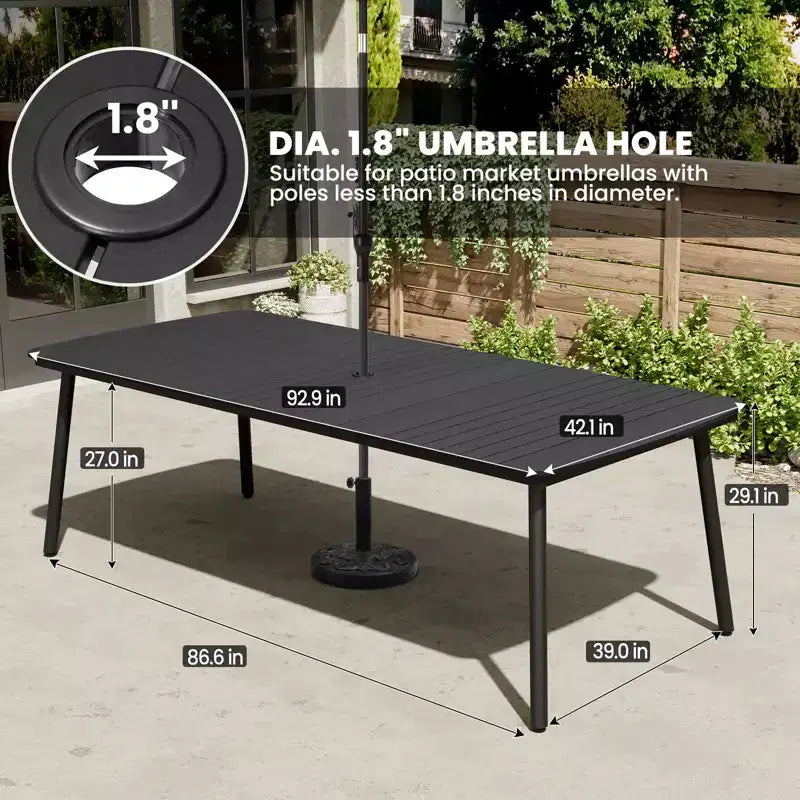 Crestlive Products 7pc Outdoor Dining set for 6 People Patio Rectangle Table Aluminum Frame with Wood-Like Tabletop and Umbrella Hole