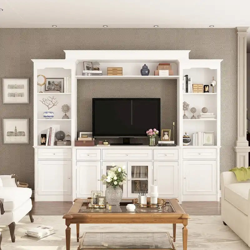 Large Entertainment Center Bookshelves 57x38 inch Hutch Space for TV