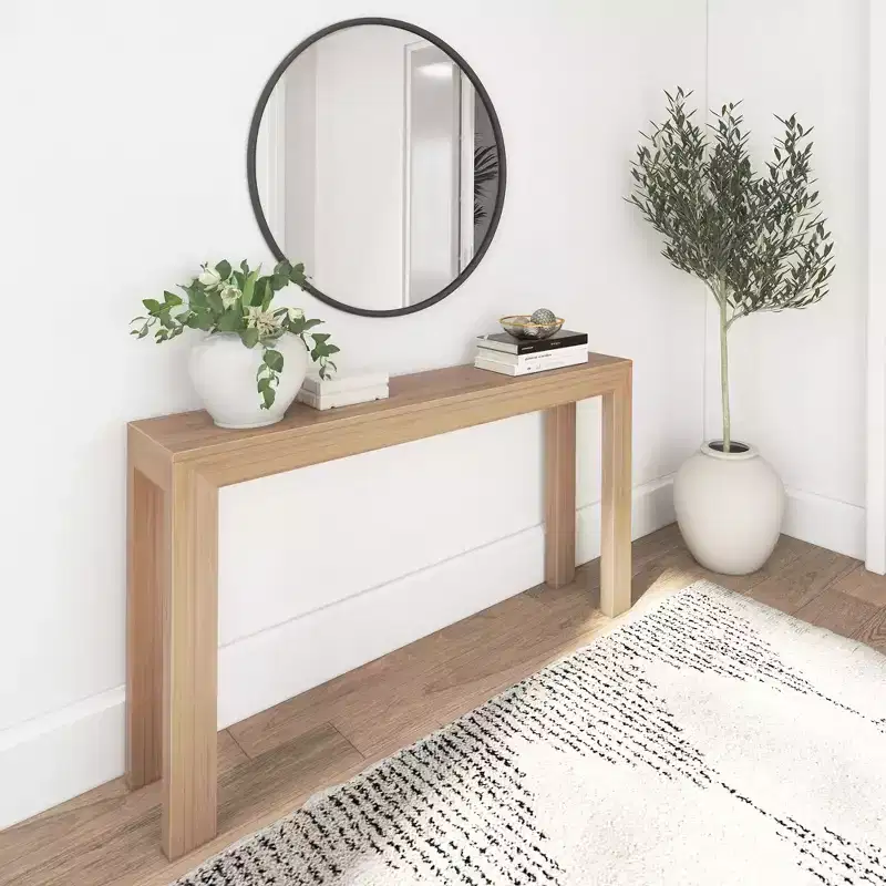 56" Console Table, Solid Wood, Modern Narrow Style, Black / Blonde / Pecan