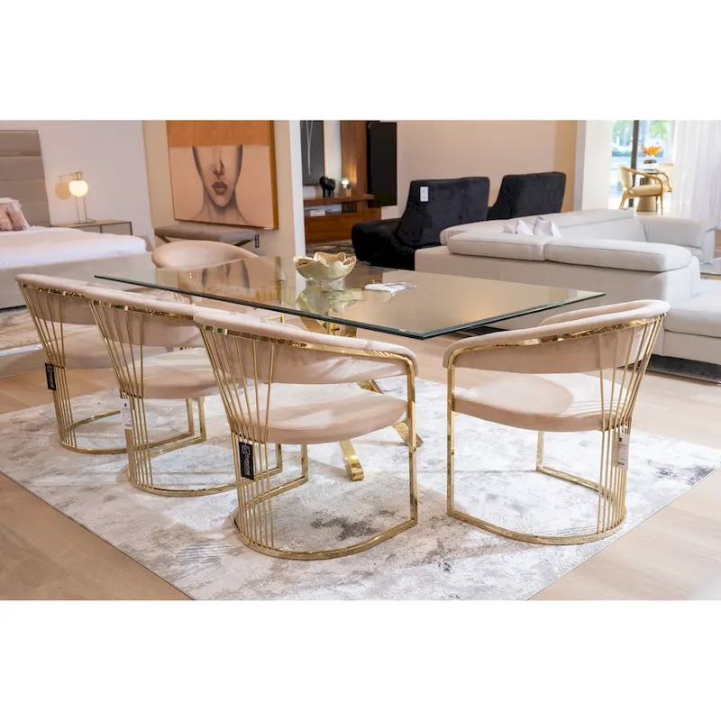 Modrest Linda Modern Beige Velvet and Gold Dining Chair