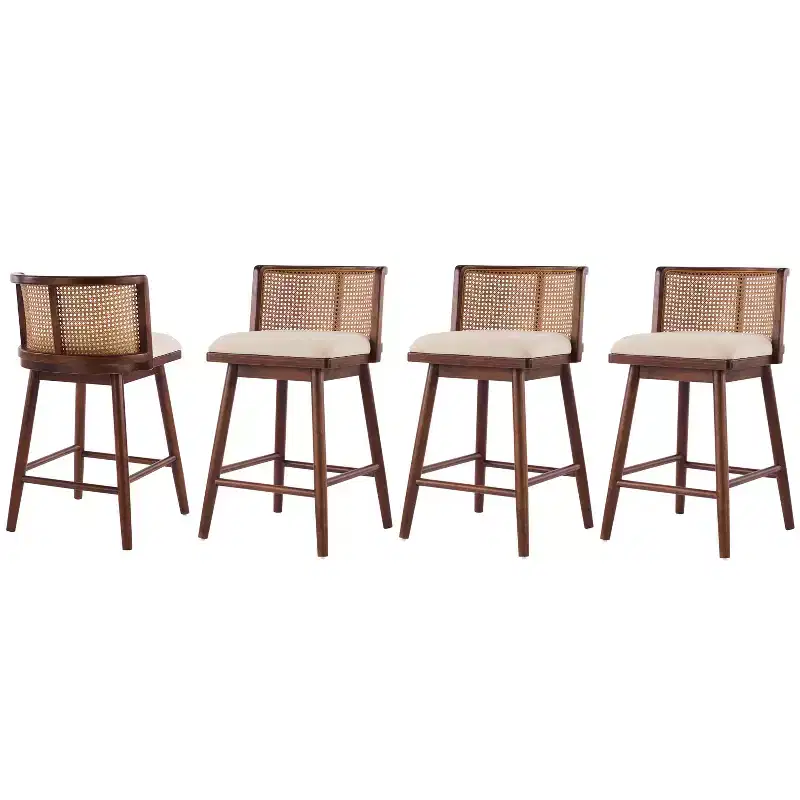 Christopher Knight Home Nilo Modern Woven Rattan Rubberwood Upholstered Counter Stools with Rattan Curved Backrest (Set of 4)