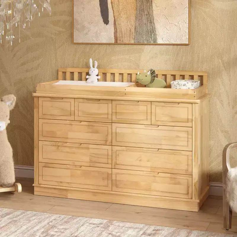 Homsee Solid Pine Wood Diaper Changing Table & Dresser: Removable Station,Drawer Storage, All-in-One Nursery Essential for Parents