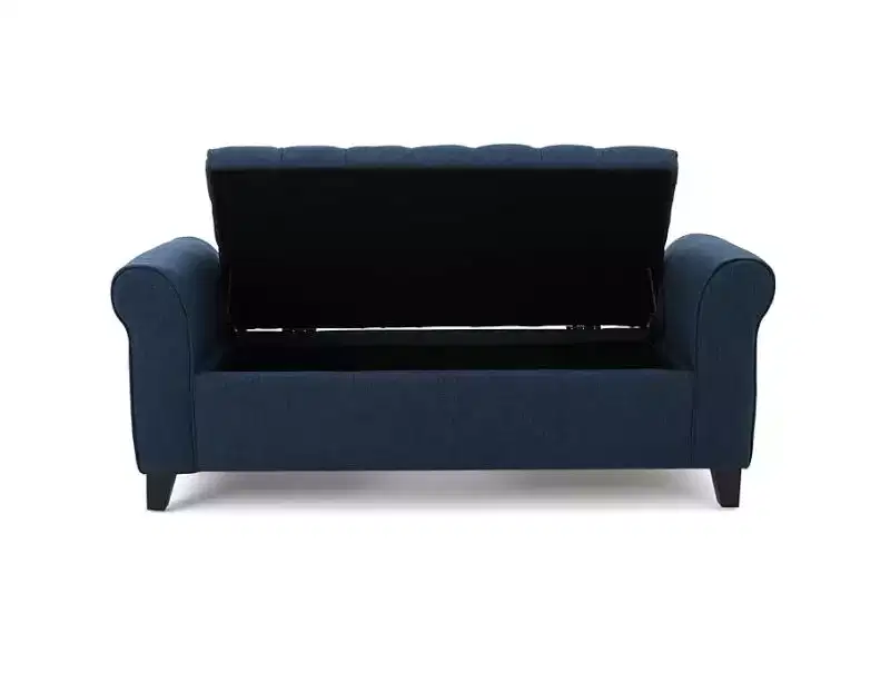 Okak Modern Storage Bench with Padding Seat and Armrests, Storage Ottoman with Wooden Legs, End Of Bed Bench for Living Room, Bedroom