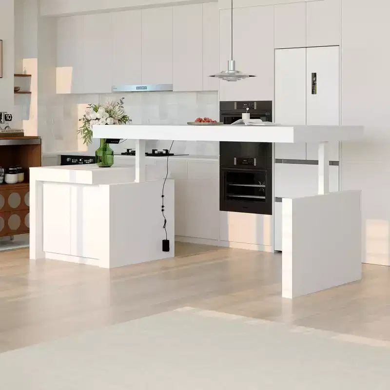 Hitow Modern 110W Lift Dining Table with 3 Memory Height,47Max Height,150LBS Load-Bearing,Intuitive Operate,Kitchen Island/Breakfast Bar
