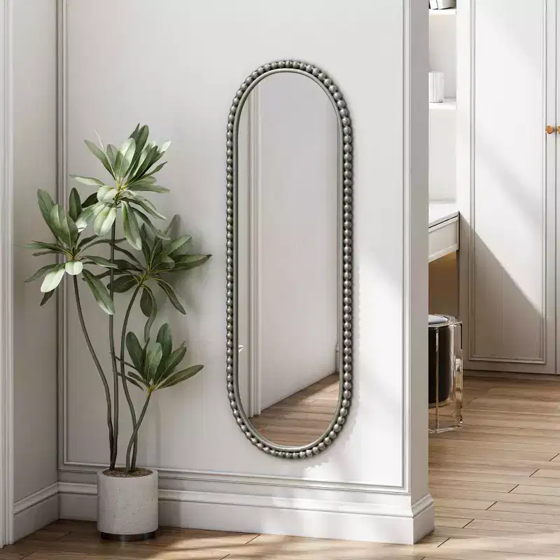 MAYEERTY Iron Oval Retro Mirror Wall Haning for Living Room Entrance Bedroom Silver