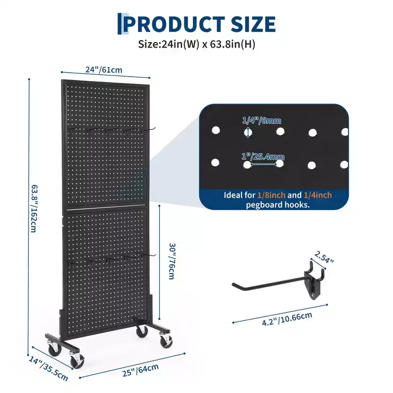 COZONY 2'5' Standing Pegboard Display Rack with 10 Hooks, Heavy-Duty Metal Floor Peg Board with T-Base for Retail, Craft Shows, Tool Shops