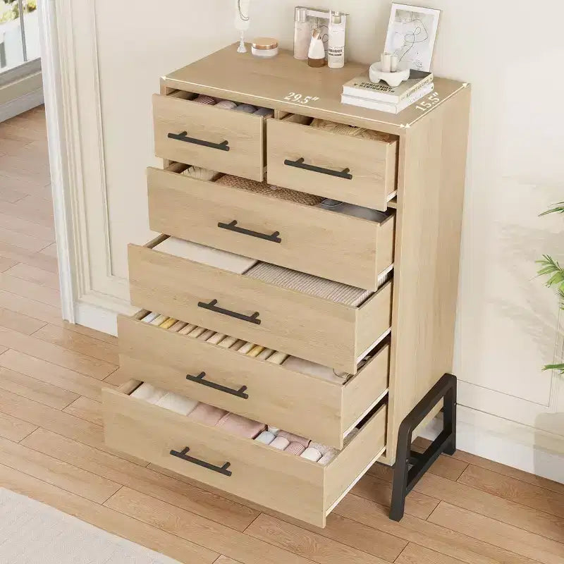 4+2 Drawer Dresser for Bedroom, 46.6 Tall Chest of Drawers with Storage, Freestanding Wooden Closet Organizer