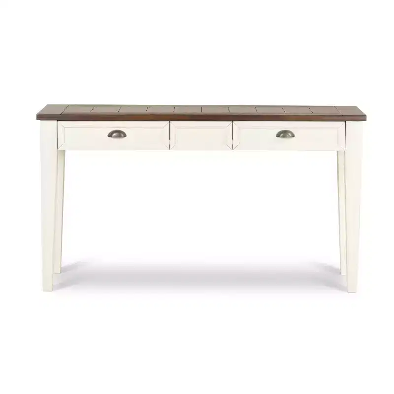 Farmhouse Sofa Table �C Dark Oak & White, Hardwood, 2 Drawers, 137,2 cm