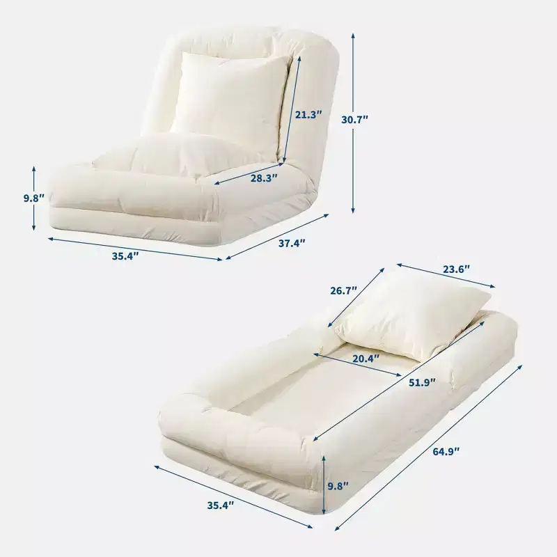 GustoWave 64.9'' 5-Position Adjustable Lazy Sofa Bed, Upholstered Human Dog Bed for Adult & Pets, Foldable Floor Lounger Chair