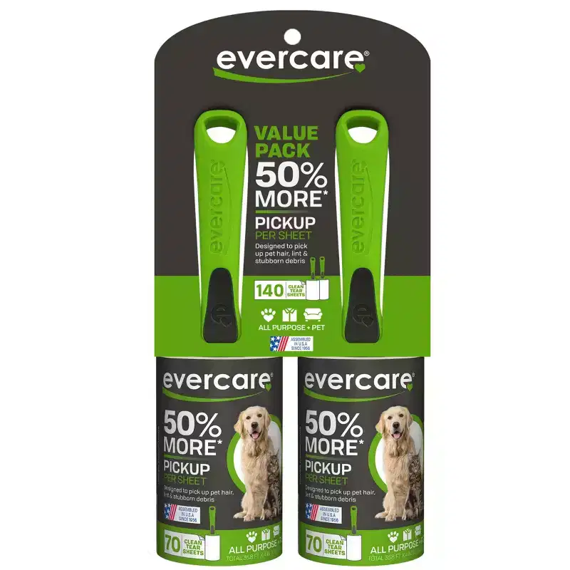 Evercare Pet Twin Pack Lint Roller - 70 Sheets/2pk: Reusable, Plastic Material