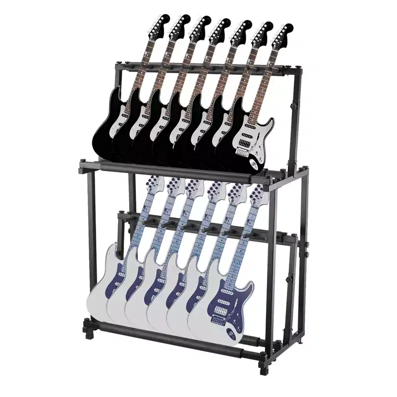 Adjustable Height Double Layer Ukulele Guitar Violin Rack, 14-Position Iron Music Stand for Indoor Outdoor Display, Black