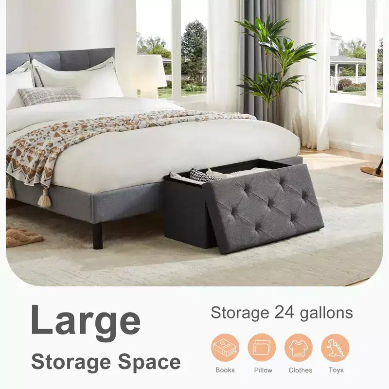 Storage Ottoman Bench with Padded Seat, Available in 30IN and 43IN