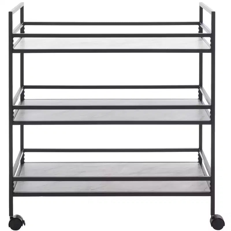 3-Tier Bar Serving Cart with Faux Marble Shelves and Casters