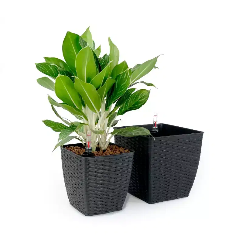 Okak Self-Watering Planter with Durable Weather-Resistant Design 2-Pack, Stylish Hand Woven Wicker for Gardens, Patios