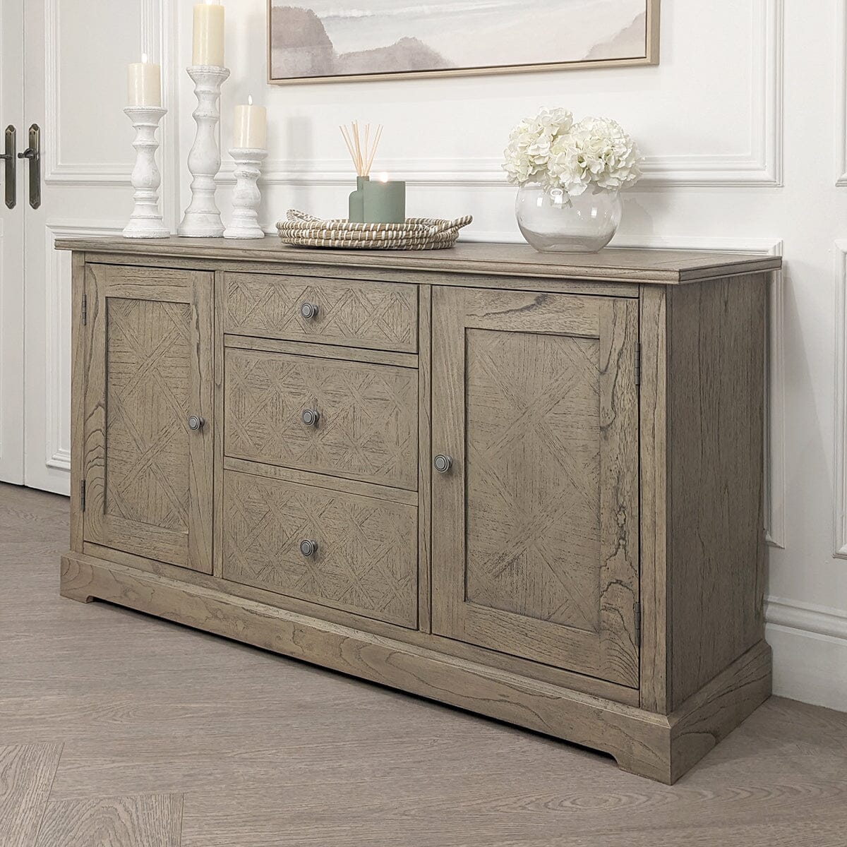 Natural Wood 2 Door 3 Drawer Sideboard