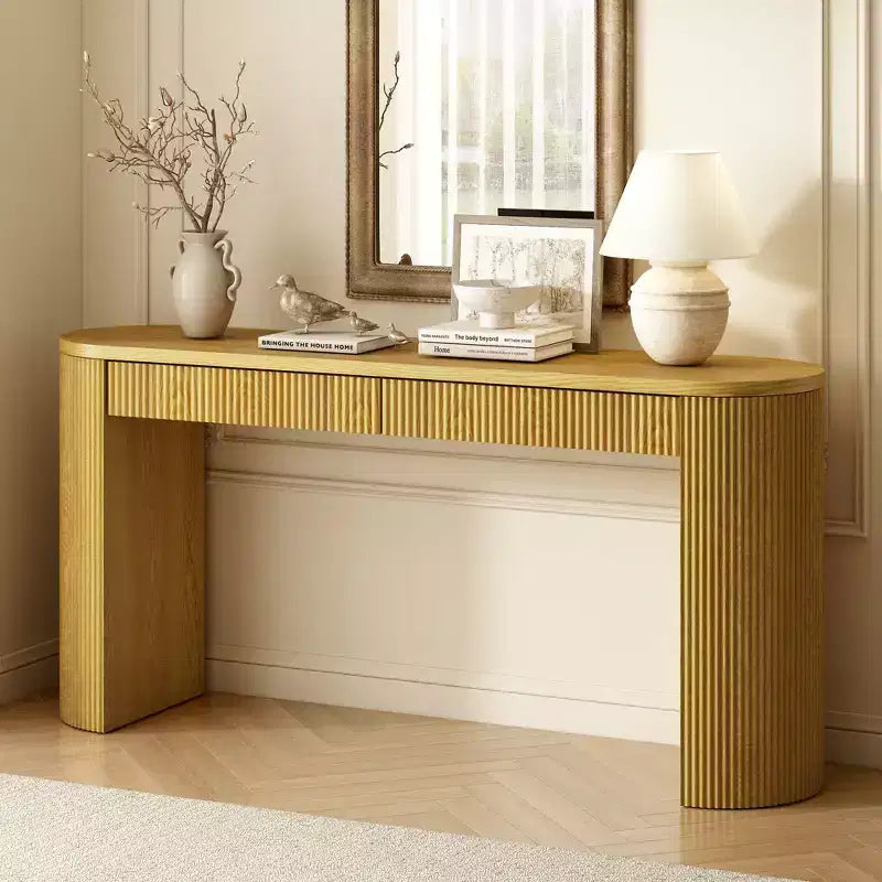 58.2 Console Table with Arched Adjustable Legs, Dual Drawers & Large Top, Entryway Accent Table