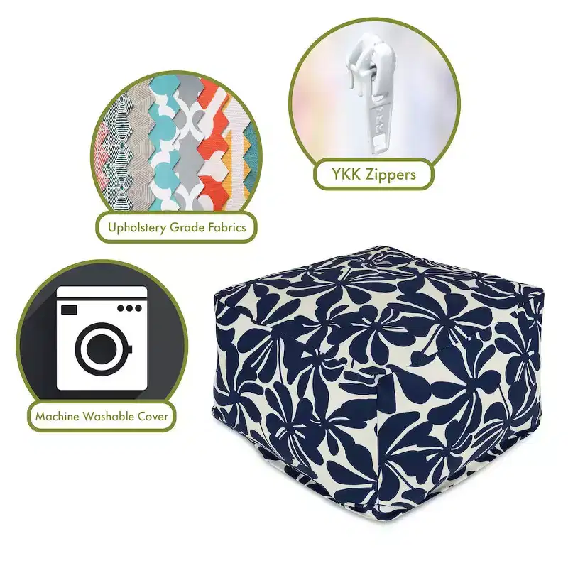 Square Ottoman Pouf 鈥?Plantation Pattern, 27x27x17, Removable Washable Cover