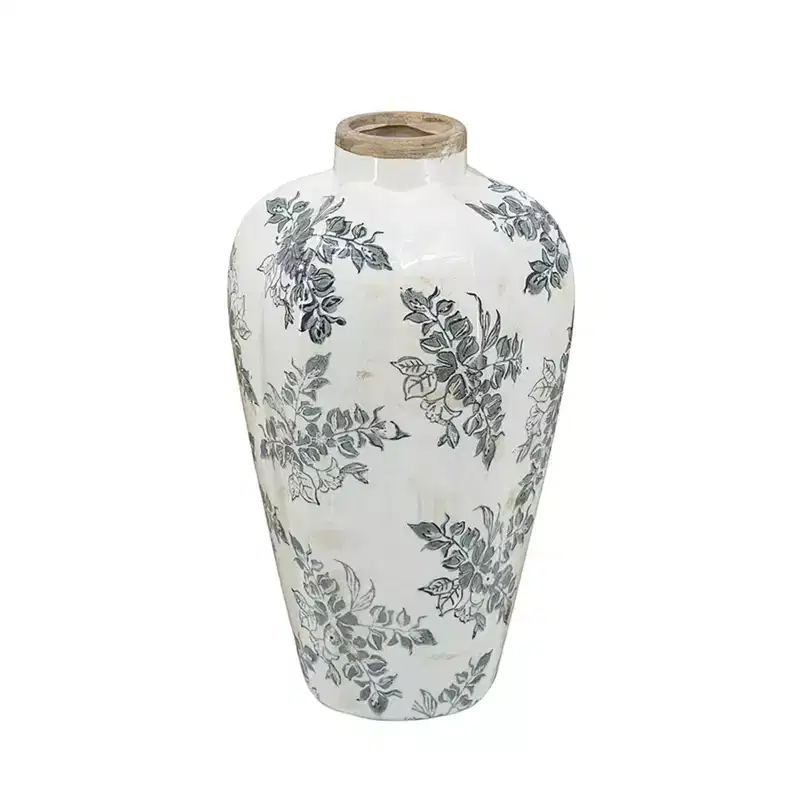 NAYSAYE Accent Vase with Floral Pattern Classic Curved Silhouette for Floral Arrangements and Tabletop Display, Multicolor, 8.1*8.1*13.6