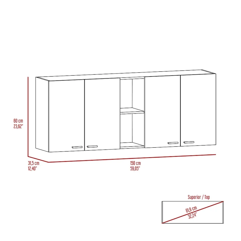 Wall Cabinet with 2 Double Doors, Dish Rack, 2 Open Shelves, and 2 Inner Shelves