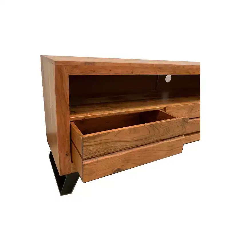 Live Edge Acacia Wood TV Stand for TVs up to 165,1 cm �C Industrial Iron Legs, 170,2 cm