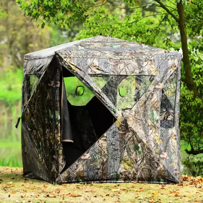 NAYSAYE 3 Person Portable Pop-Up Ground Tent with Camouflage Design and Carrying Bag for Outdoor Hunting and Concealment, Brown, 80*80*65.5