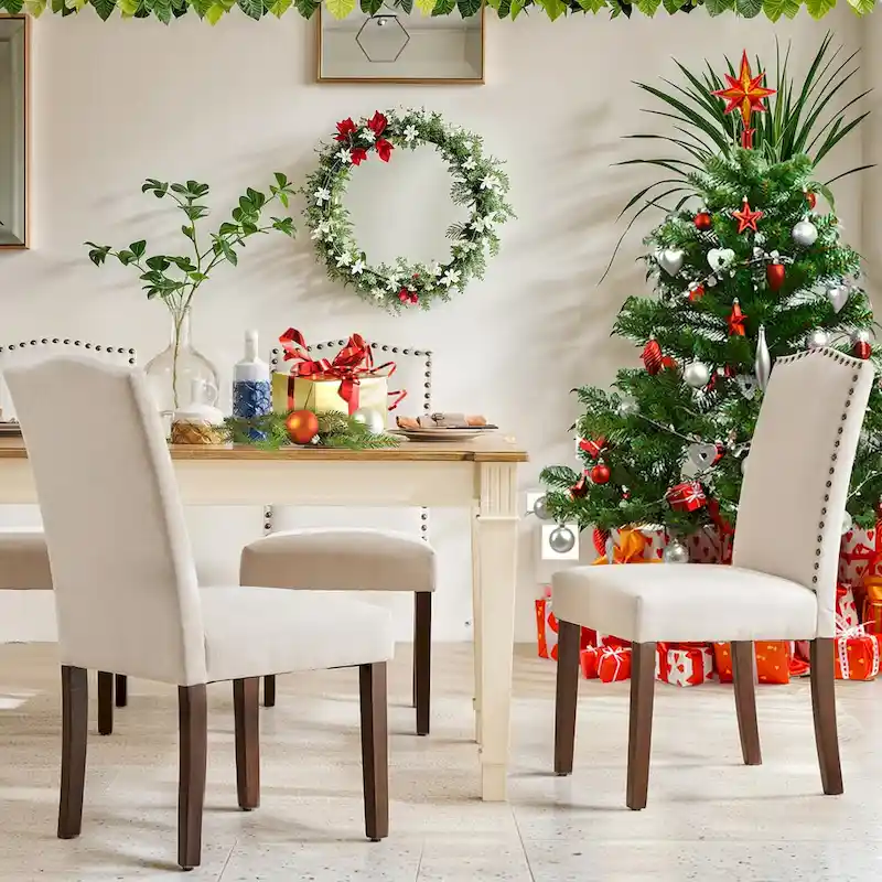 Dining Chairs Set of 2/4/6 , Modern Upholstered High-end Dining Room Chair with Nailhead Back Solid Wood Legs, Fabric Side Chair