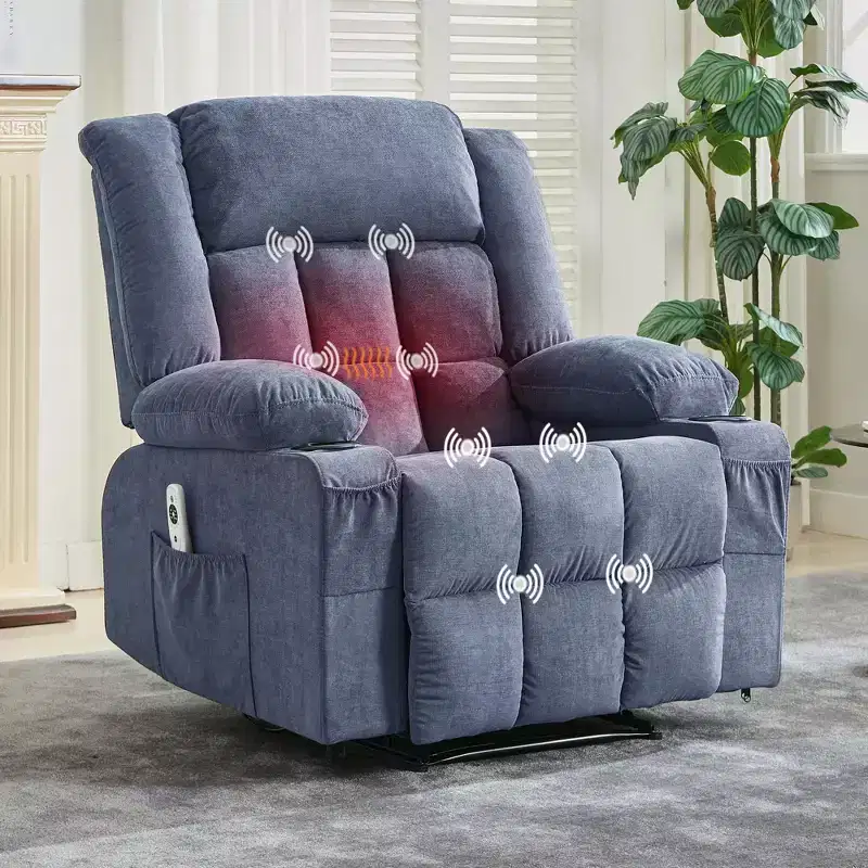 Massage Rocker Recliner Chair with Vibration Massage and Heat, Ergonomic Lounge Chair for Living Room with Side Pocket and Cup Holders
