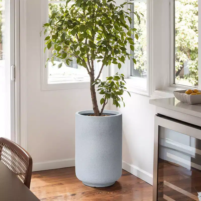 LuxenHome Concrete-Look Planter  Gray Round MgO Pot with Drainage Hole