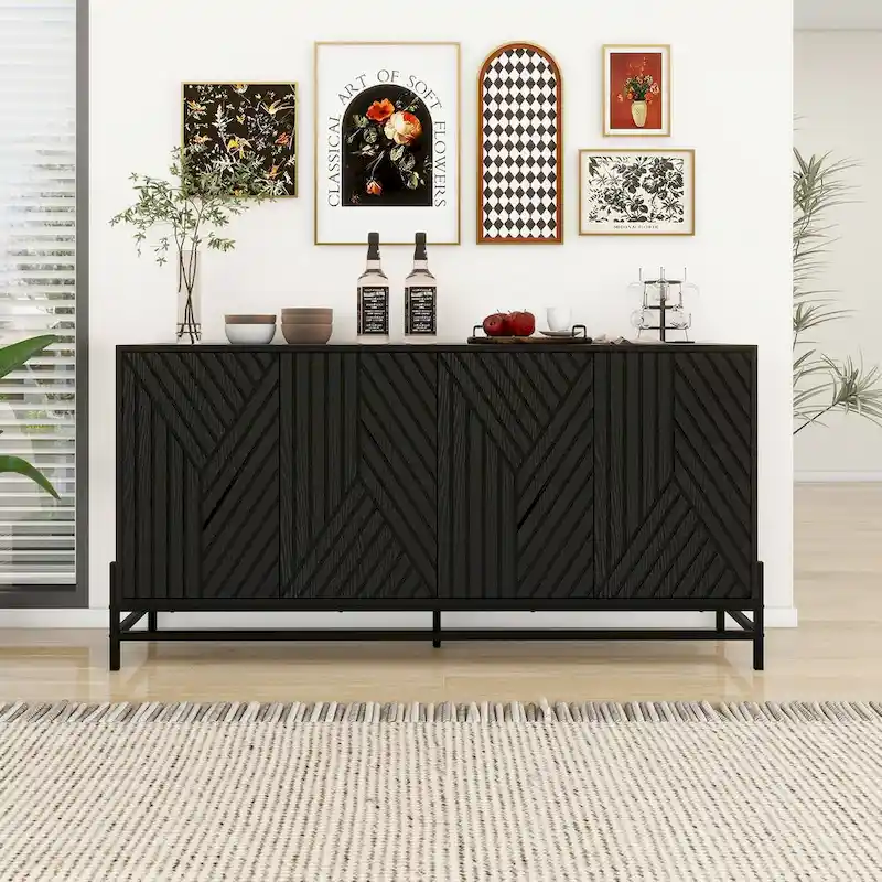 Sideboard Buffet Cabinet with 3 Drawers and 2 Doors, Natural