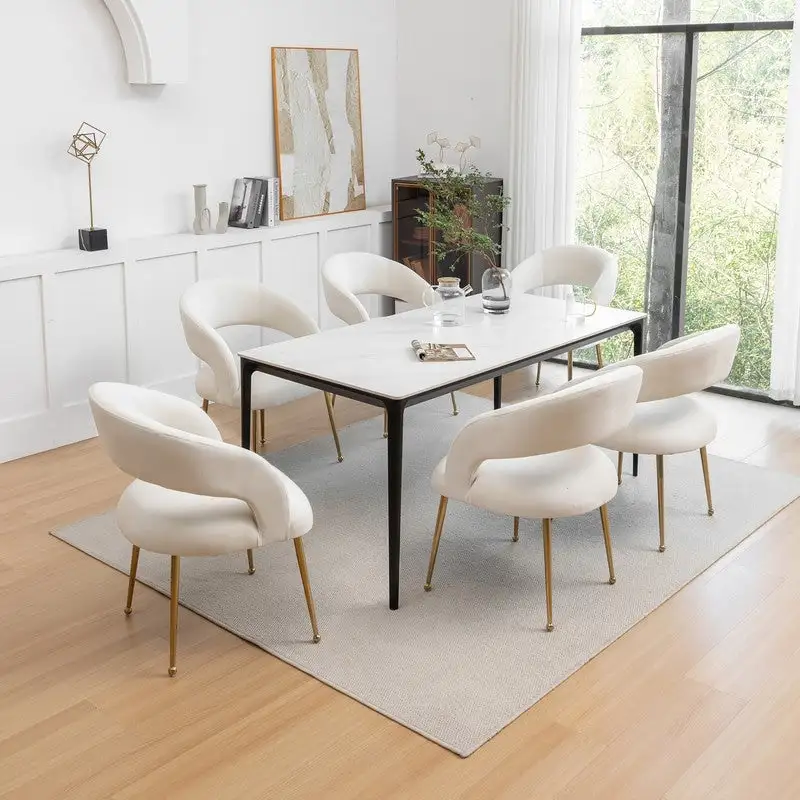 Mid Century Modern Velvet Upholstered Open-Back Dining Chair (Set of 6)