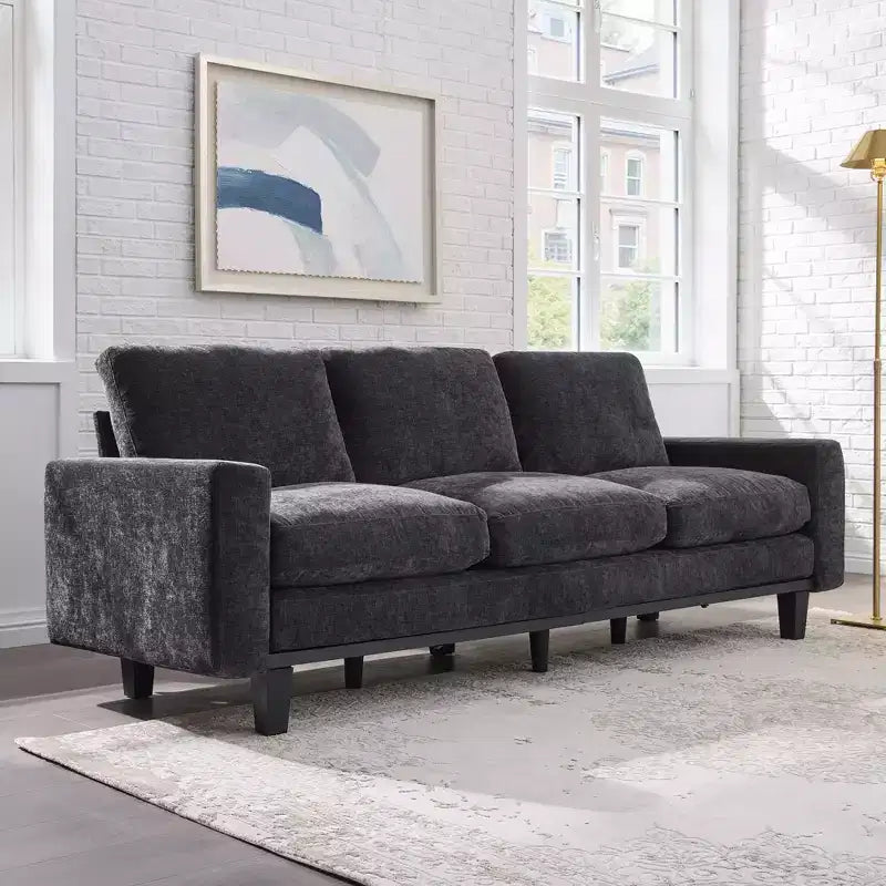 3-Seater Sofa with Deep Seat and Metal Frame