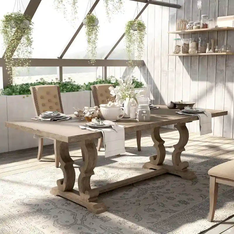 Rustic 90-inch Wood Expandable Dining Table