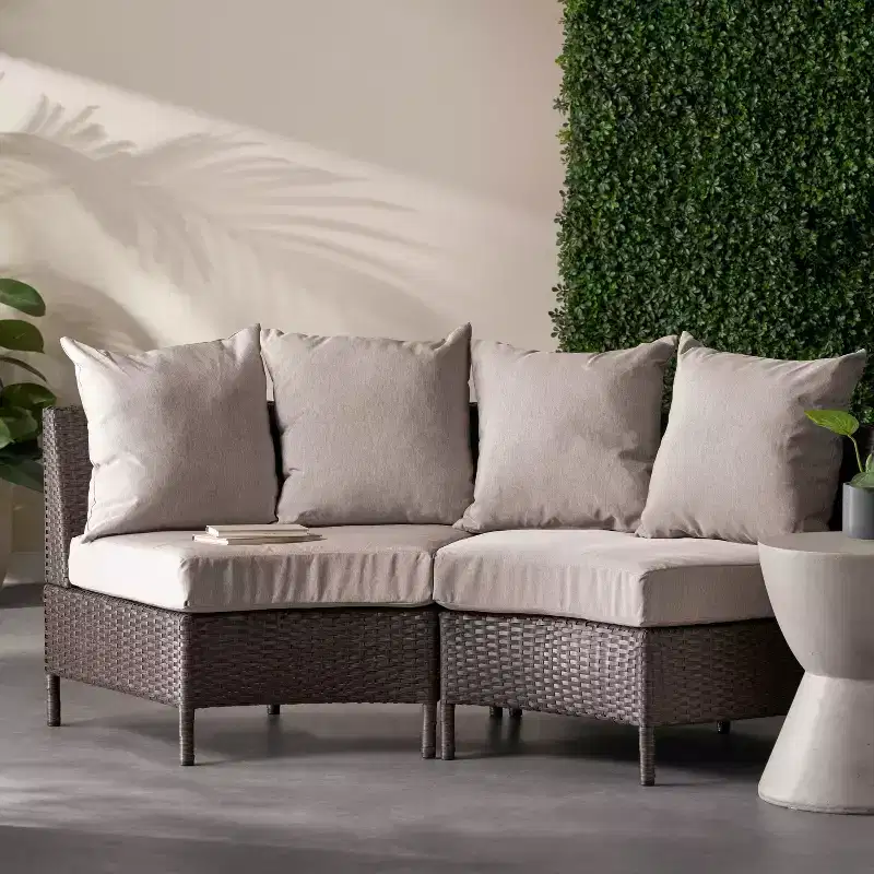 Christopher Knight Home 2pc Newton Wicker Outdoor Patio Curved Loveseat Sectional with Cushions