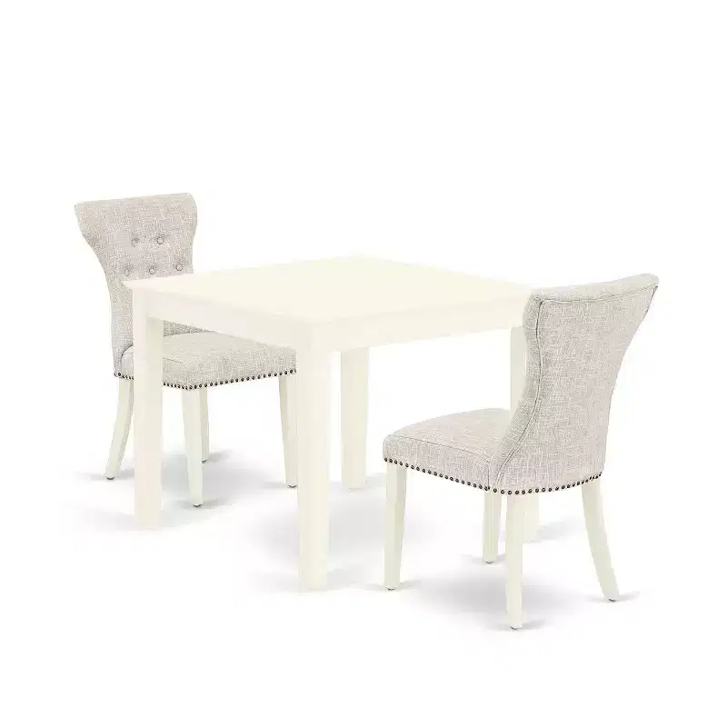Modern 3-Piece Kitchen Dining Set - Table & 2 Parsons Chairs - Linen White Finish