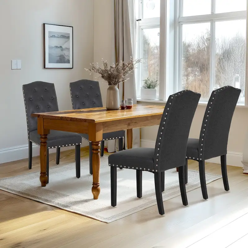 Upholstered Faux Leather/Fabric Dining Room Chairs with High Back and Solid Wood Legs