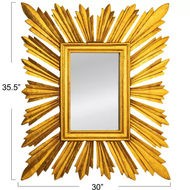 Sunburst Rectangular Wall Mirror, Gold