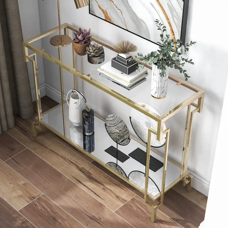 Glam 43-inch Glass Top 1-Shelf Sofa Table