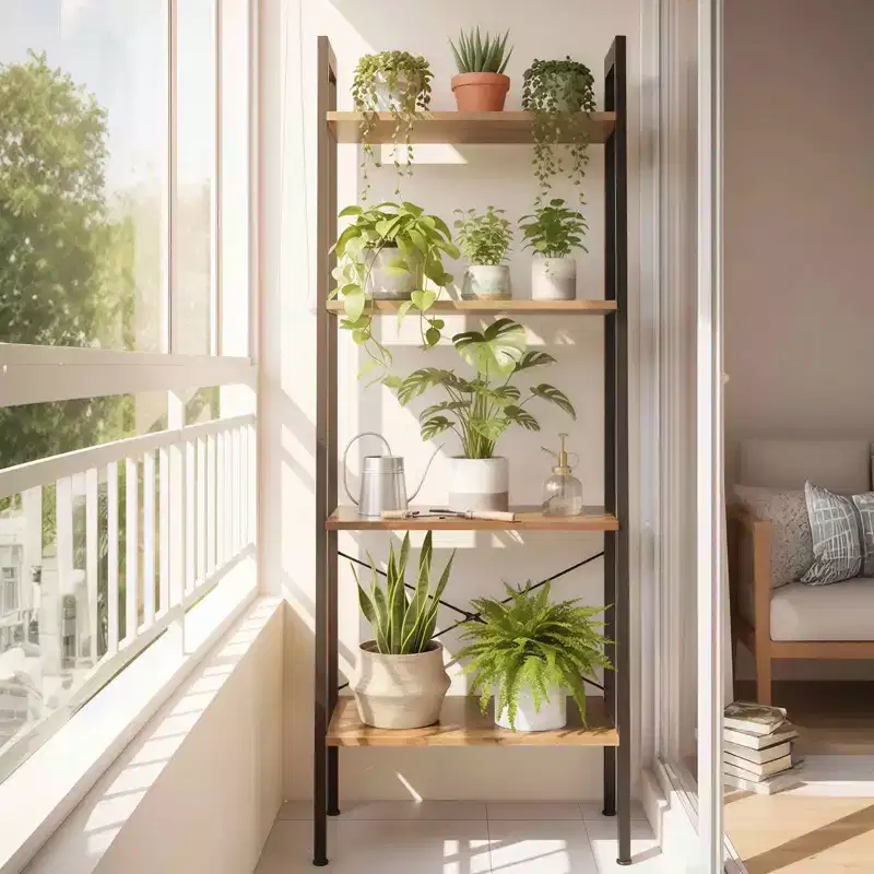 MAYEERTY 4-Tier Ladder Shelf, Industrial Bookcase Storage and Display Shelf