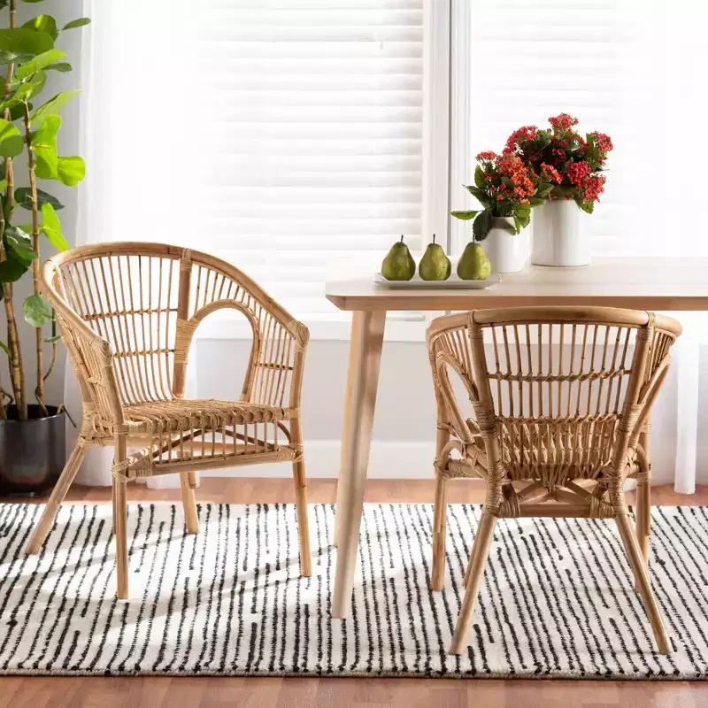 2pc Alleta Rattan Dining Chair Set Natural/Brown - bali & pari: Bohemian Style, No Assembly Required
