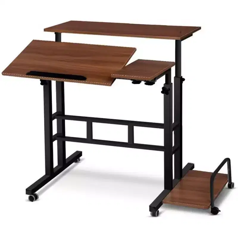 Portable Standing Desk Adjustable Height 26.4-61, Computer Desk with Wheels, Tiltable Top & CPU Stand, Rolling Laptop Table Cart for Home Office