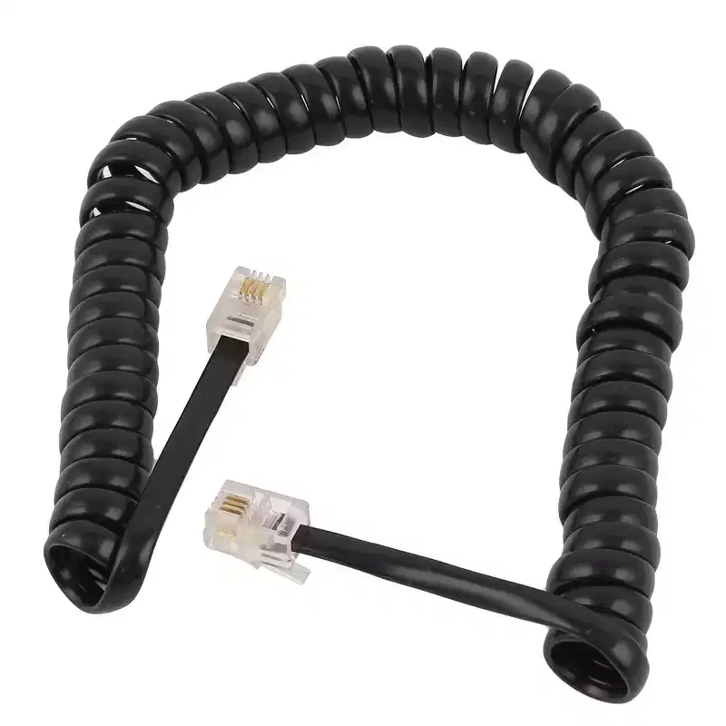 Unique Bargains 14 Length Elastic RJ9 4P4C Coiled Extension Telephone Cable Black