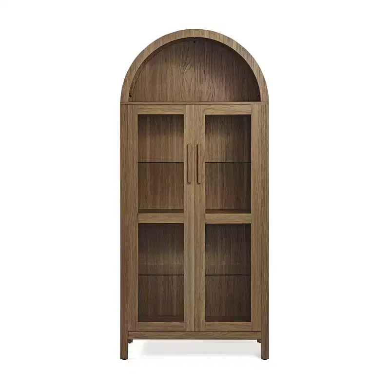 VIYET 67 Arched Storage Cabinet - LED Lamp, Brown MDF, Adjustable Glass Partitions