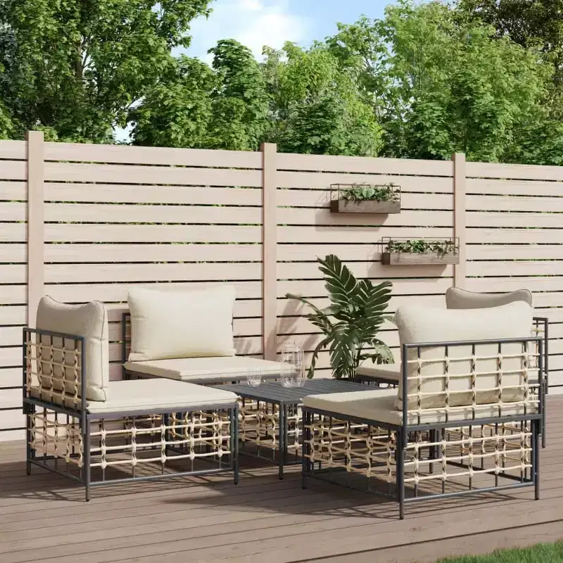 vidaXL Patio Furniture Set 5 Piece Sectional Sofa with Cushions Poly Rattan