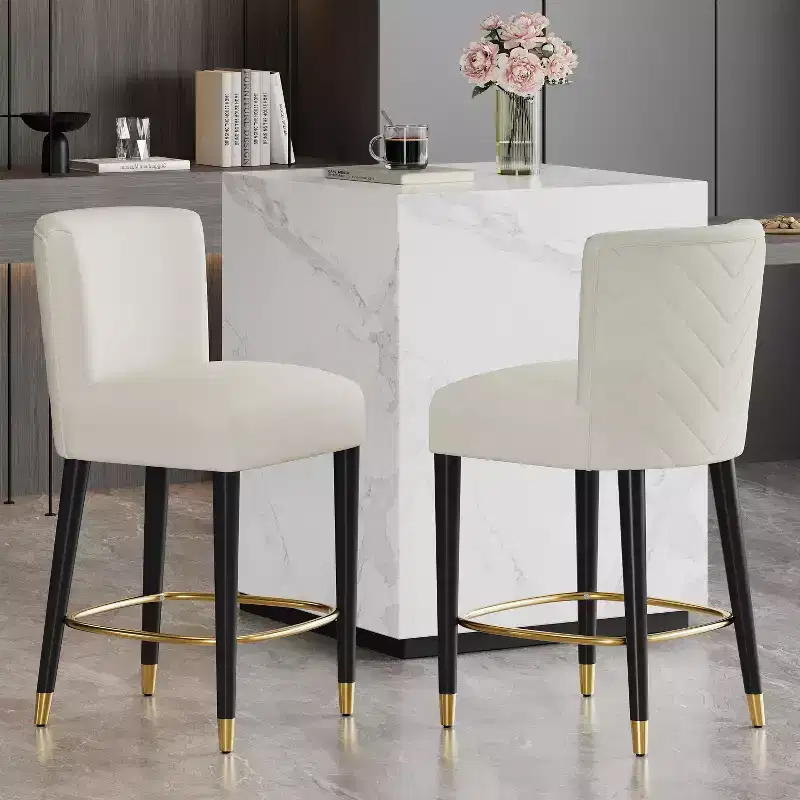 Christopher Knight Home Nordelle Modern Upholstered Rubberwood Barstool with Gold Circular Footrest (Set of 2)
