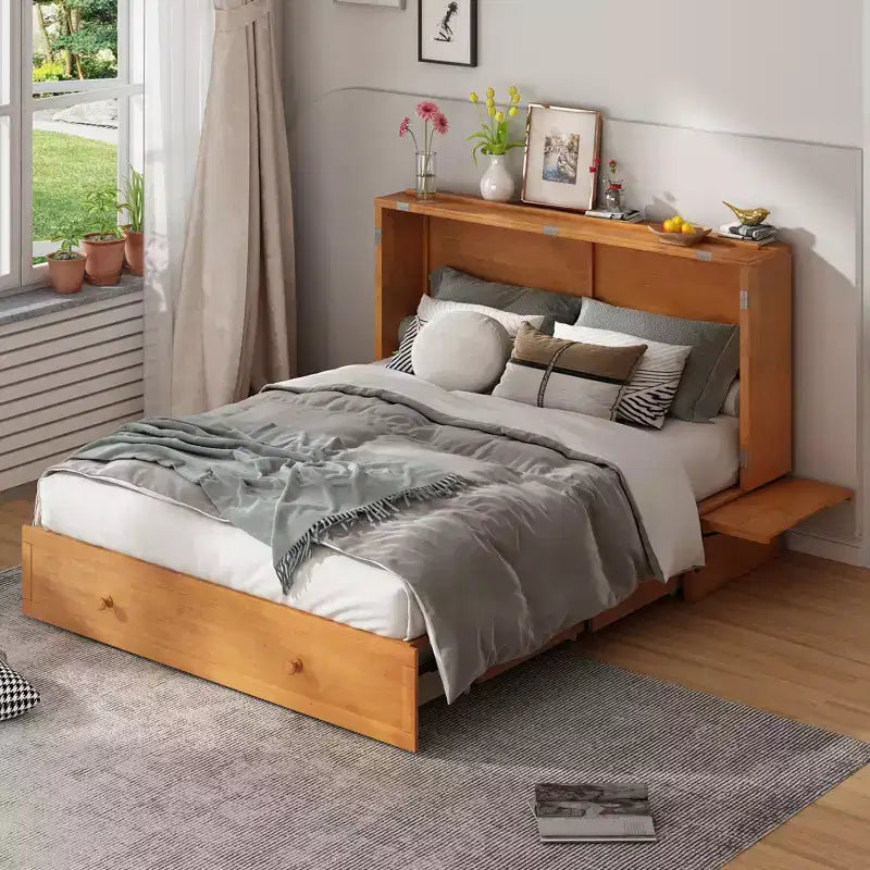 Mjkone Murphy Bed Queen,Cube Cabinet Chest Bed with Charging Station&Storage Space