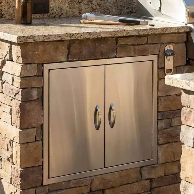 Garvee BBQ Access Door, Double Outdoor Kitchen Door with Handle for BBQ Island, Grilling Station, Silver