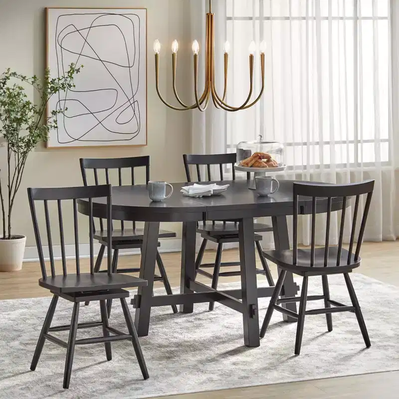 Lifestorey 5pc Aspen Farmhouse Extendable Dining Set with Solid Wood Swivel Chairs Matte Black