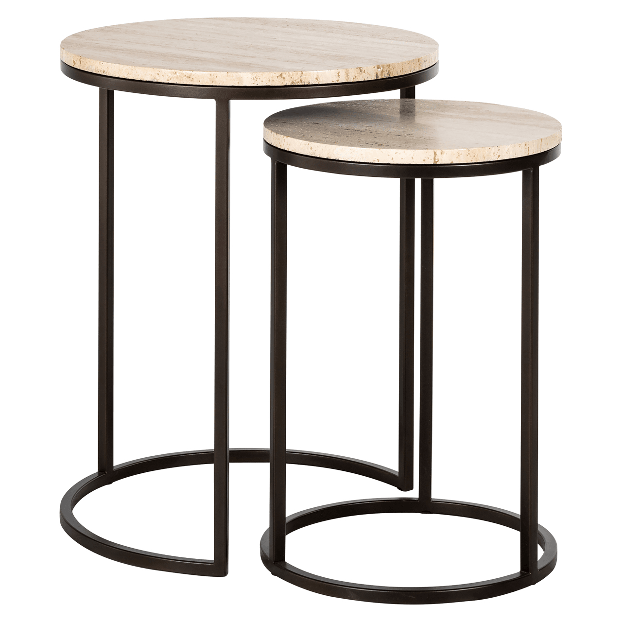 Neutral Travertine Topped Nested Side Tables