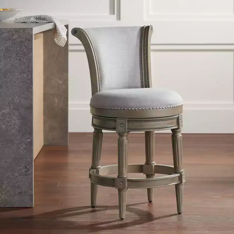 Oliver 26 in Traditional Swivel Counter Stool | Ash Gray Seat | Reclaimed Oak Frame