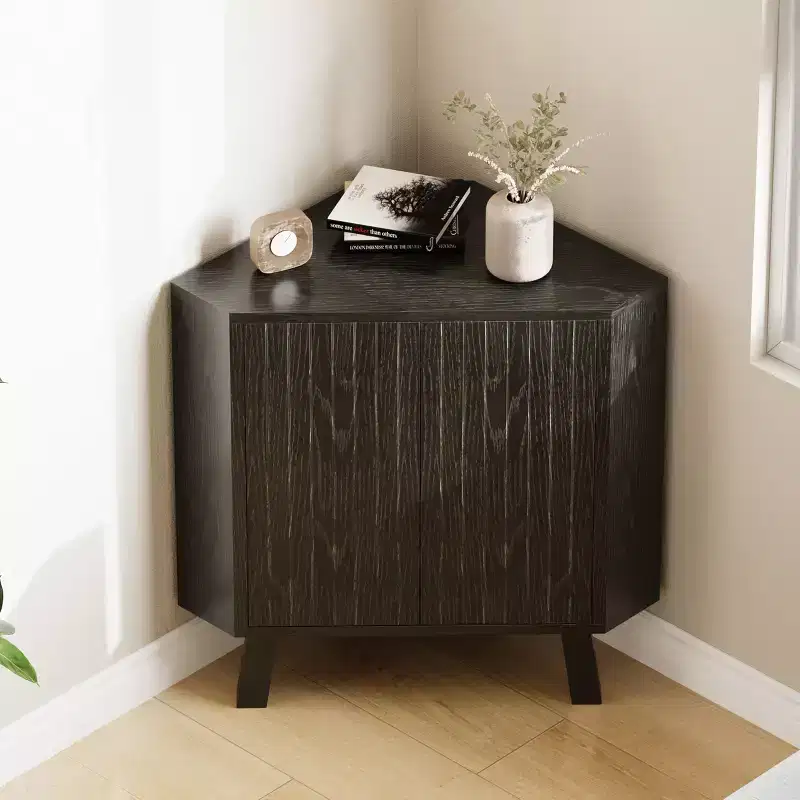 31.5 Industrial Corner Cabinet with 3-Tier Adjustable Shelves,Freestanding Fluted Design for Living Room, Bedroom, Kitchen & Bathroom